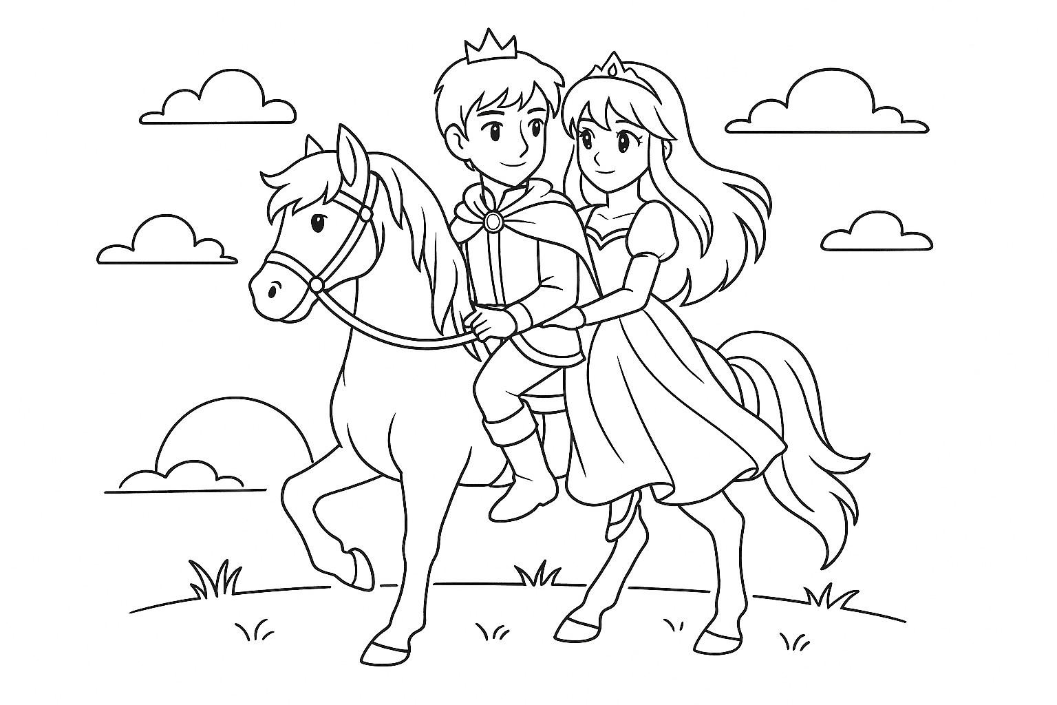 Hoàng tử và công chúa cưỡi ngựa