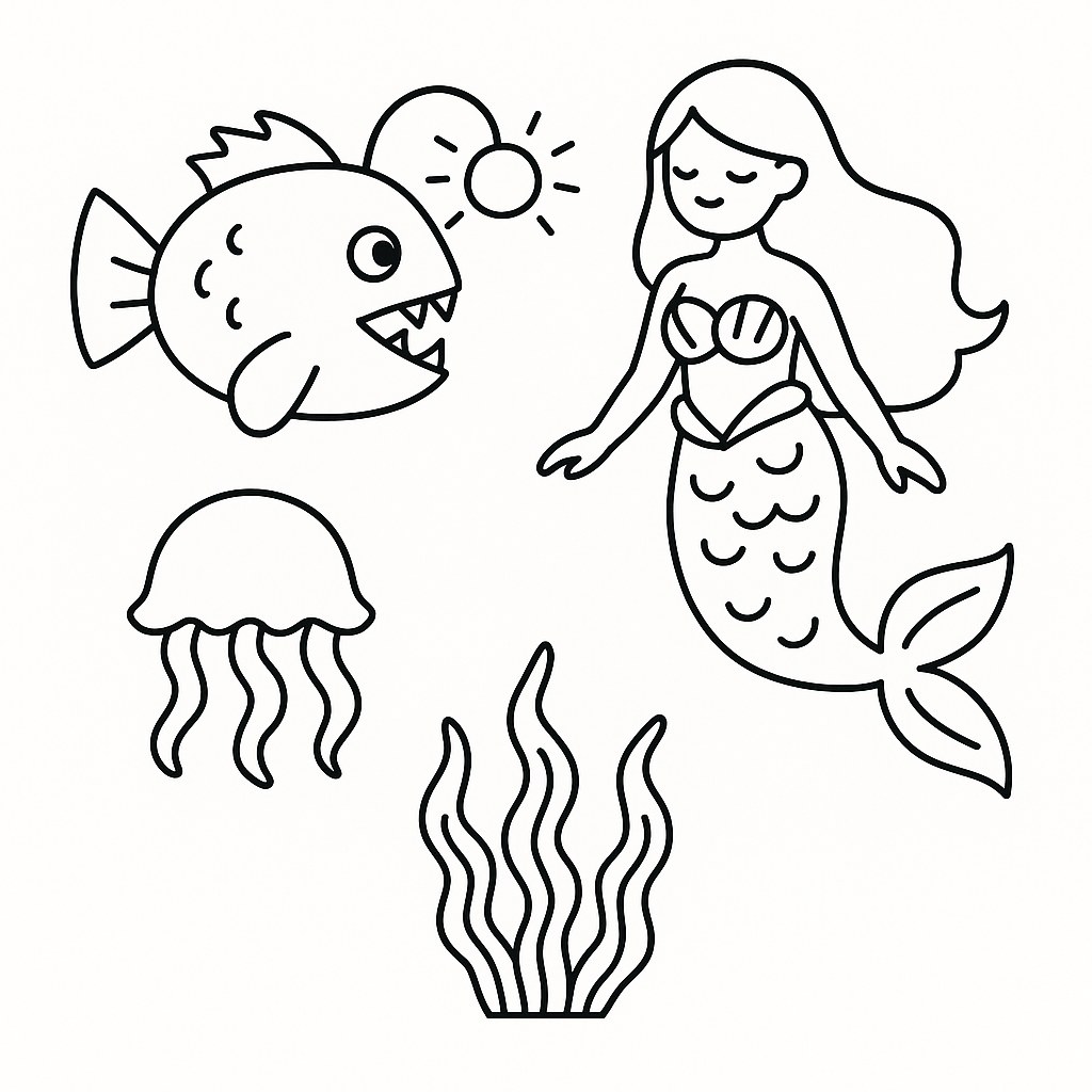 Tranh tô màu động vật dưới nước cho bé sáng tạo 2025