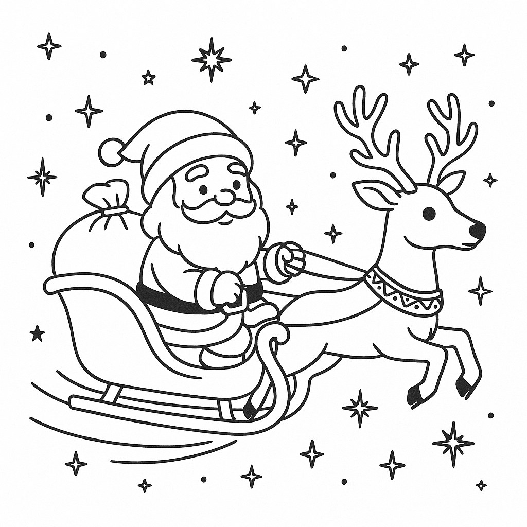 Tranh tô màu ông già Noel cưỡi tuần lộc tô màu cho bé 2025