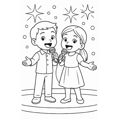 Tranh tô màu bé làm ca sĩ cho bé sáng tạo vui học 2025