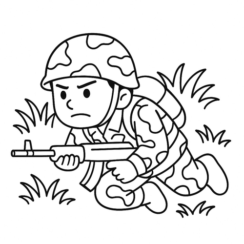 Tranh tô màu chú bộ đội cầm súng cho bé yêu nước 2025