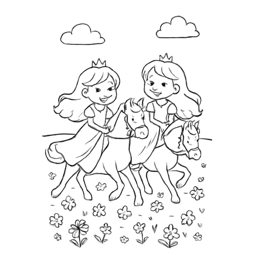 Tranh tô màu công chúa sinh đôi cho bé 2025 đáng yêu