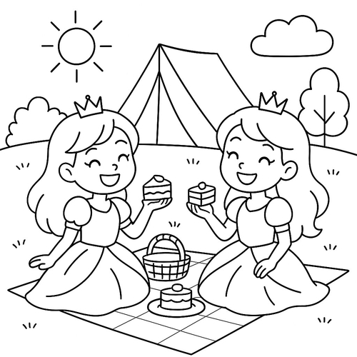 Tranh tô màu công chúa sinh đôi cho bé 2025 đáng yêu