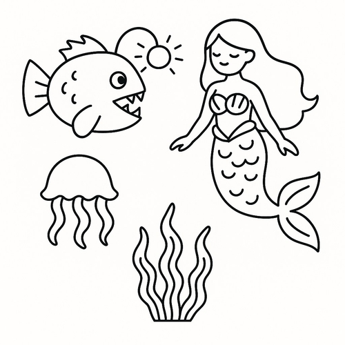 Tranh tô màu động vật dưới nước cho bé sáng tạo 2025