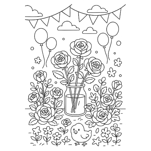 Tranh tô màu vườn hoa hồng cho bé sáng tạo 2025