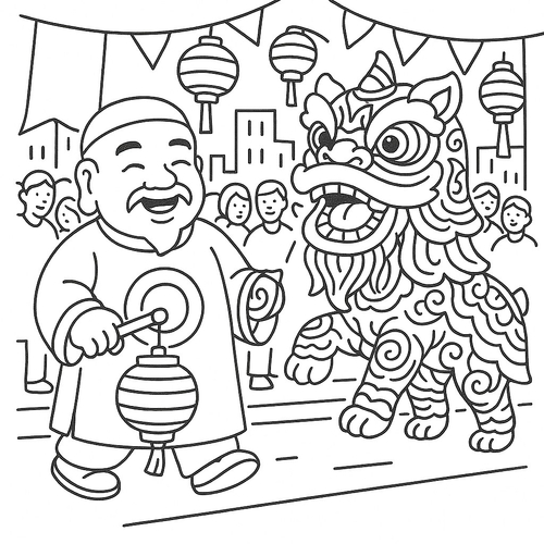 Tô màu Ông Địa múa lân cho bé đẹp nhất 2025