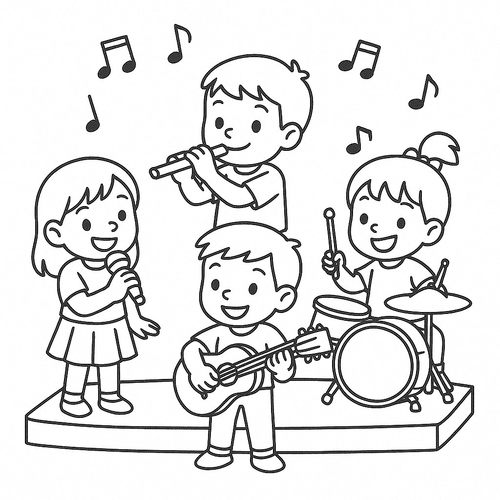 Tranh tô màu chủ đề bé và các bạn cho bé 2025