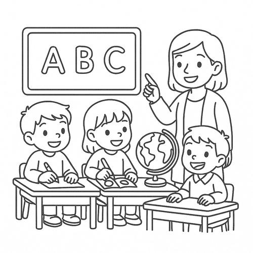 Tranh tô màu chủ đề bé và các bạn cho bé 2025