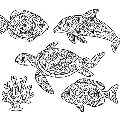 Tranh tô màu động vật dưới nước cho bé sáng tạo 2025