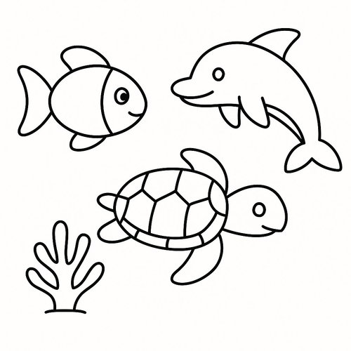 Tranh tô màu động vật dưới nước cho bé sáng tạo 2025