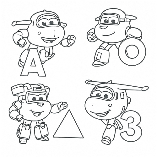 Tranh tô màu Super Wings cho bé sáng tạo 2025