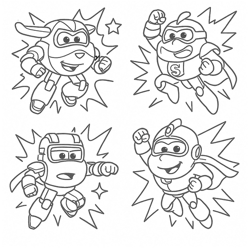 Tranh tô màu Super Wings cho bé sáng tạo 2025