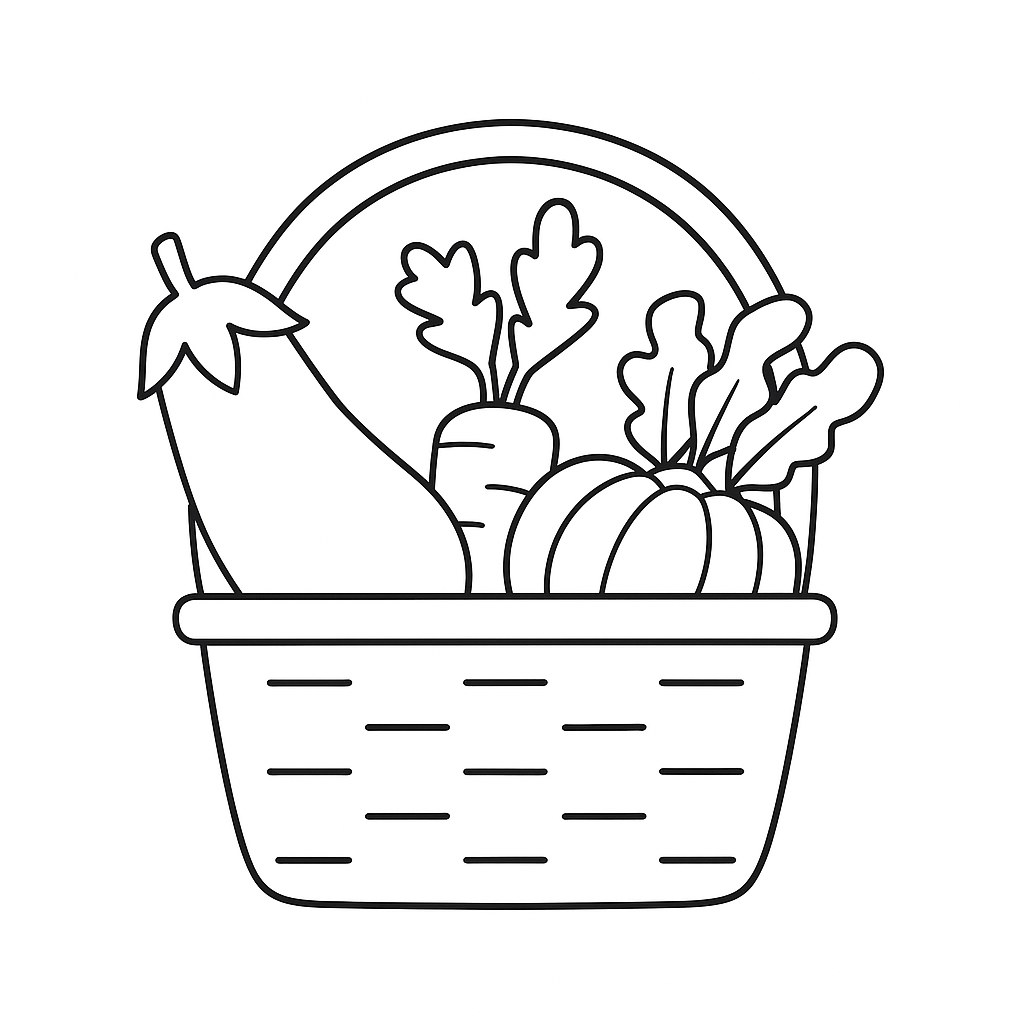 Cà tím trong giỏ rau củ