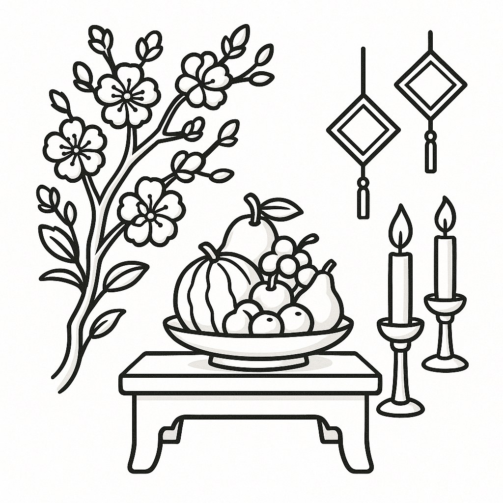 Tranh tô màu hoa mai ngày Tết cho bé sáng tạo 2025