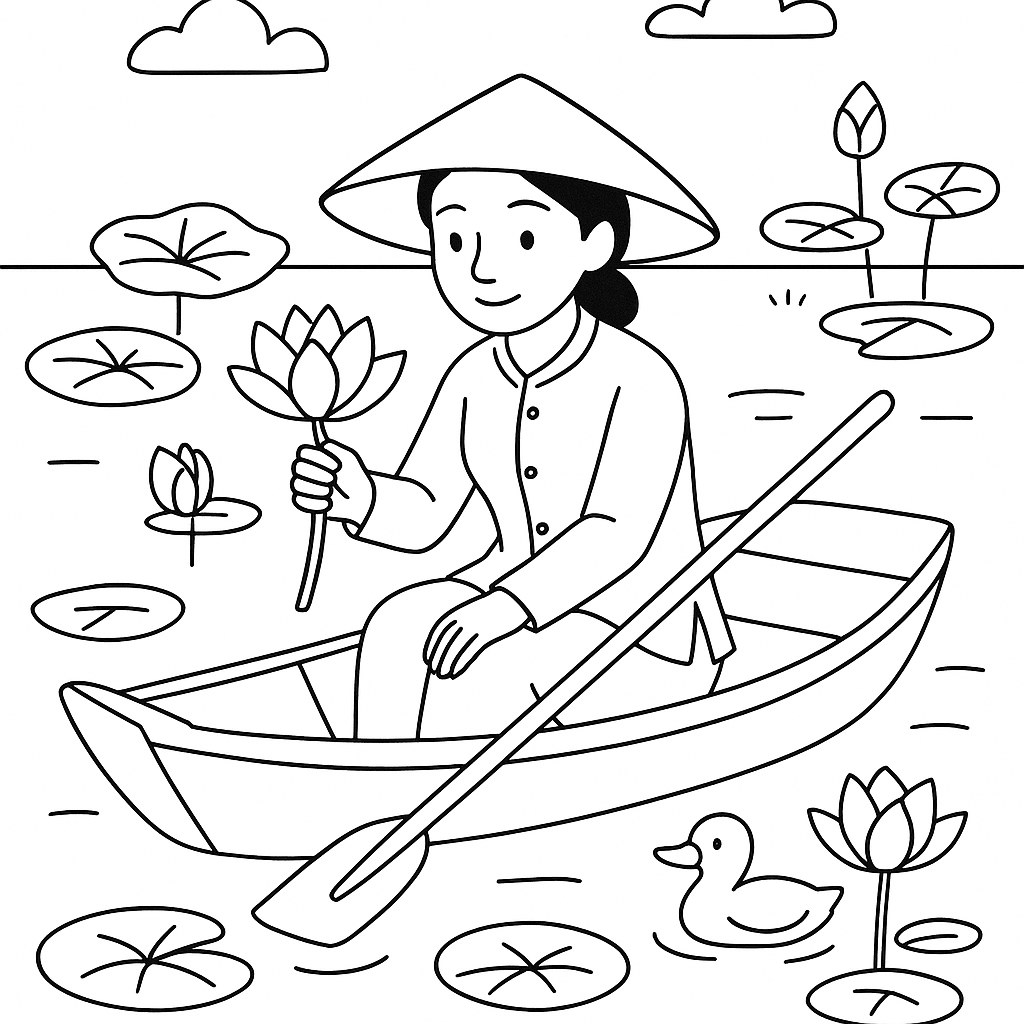 Tranh tô màu chiếc xuồng cho bé 2025 tải miễn phí