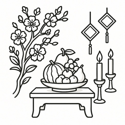 Tranh tô màu hoa mai ngày Tết cho bé sáng tạo 2025