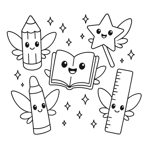 Tranh tô màu dụng cụ học tập cho bé sáng tạo 2025