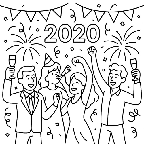 Tranh tô màu Happy New Year 2020 cho bé sáng tạo 2025