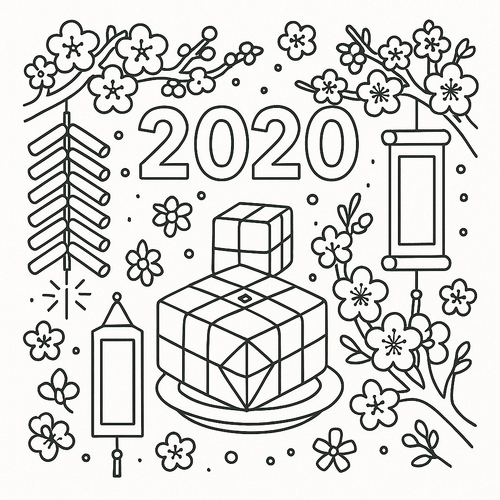 Tranh tô màu Happy New Year 2020 cho bé sáng tạo 2025