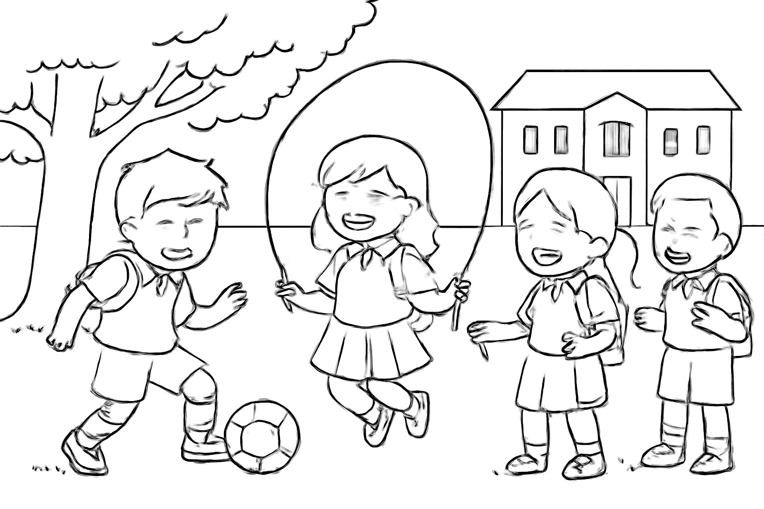 Học sinh ngoài sân trường