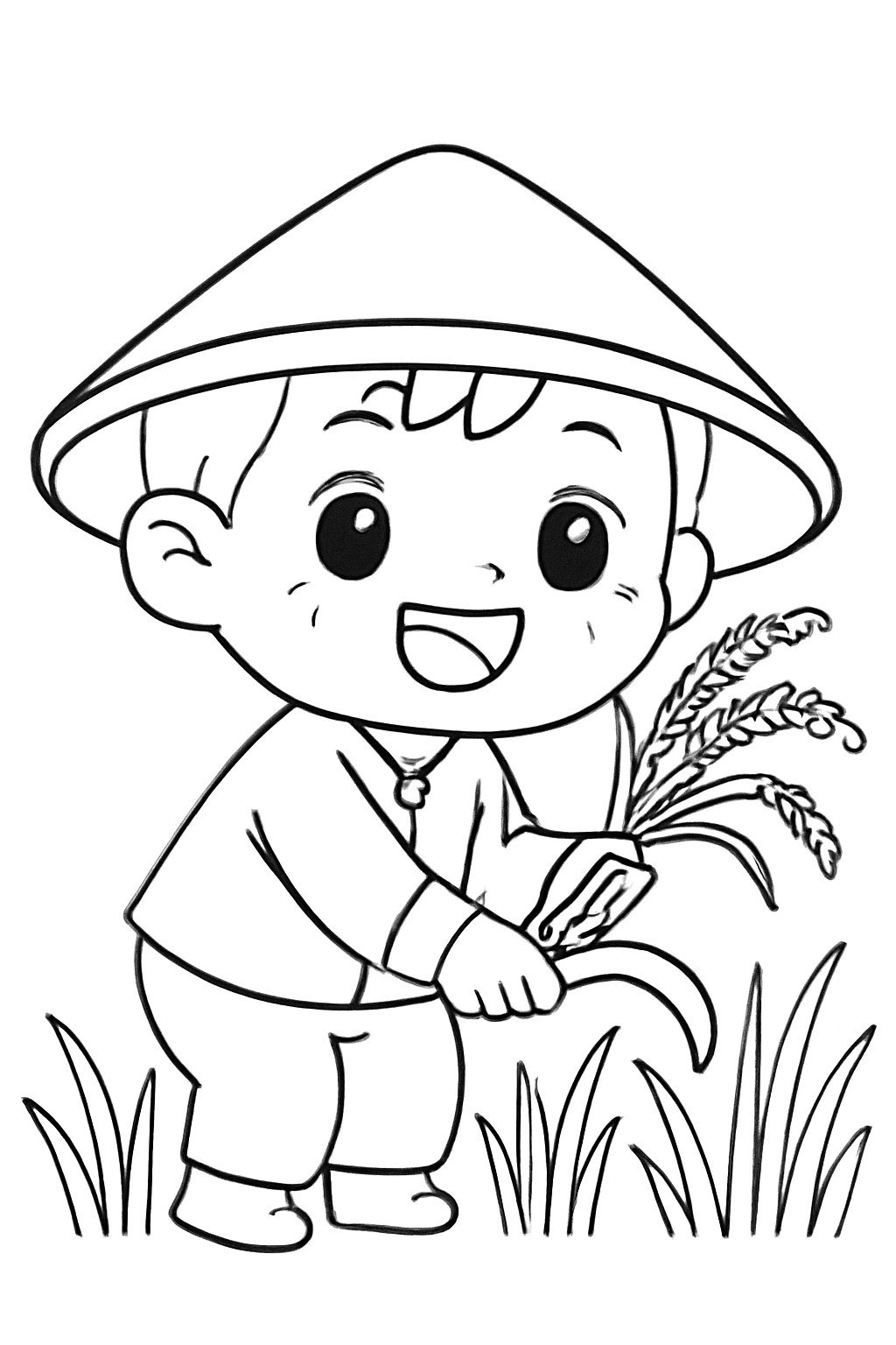 Tranh tô màu bác nông dân gặt lúa cho bé đẹp nhất 2025