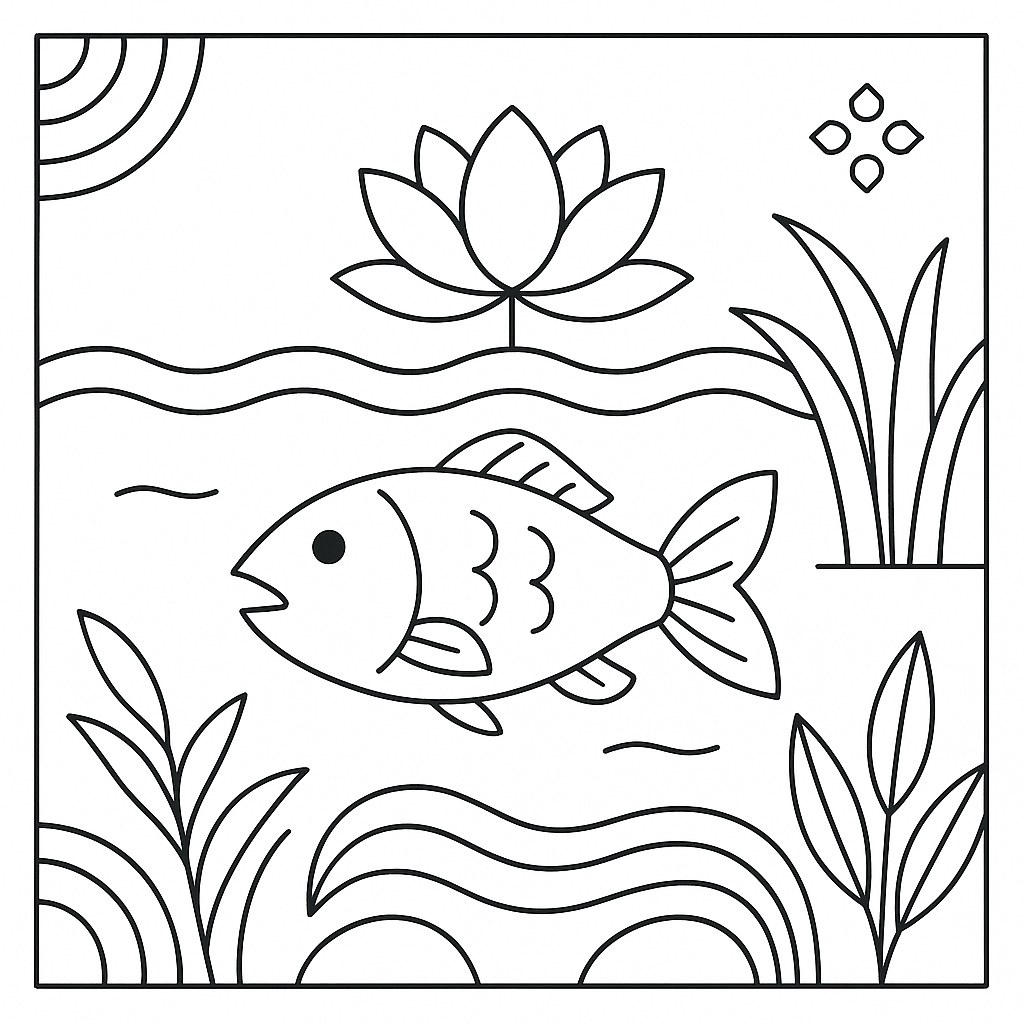 Tranh tô màu ao cá cho bé sáng tạo học vui 2025