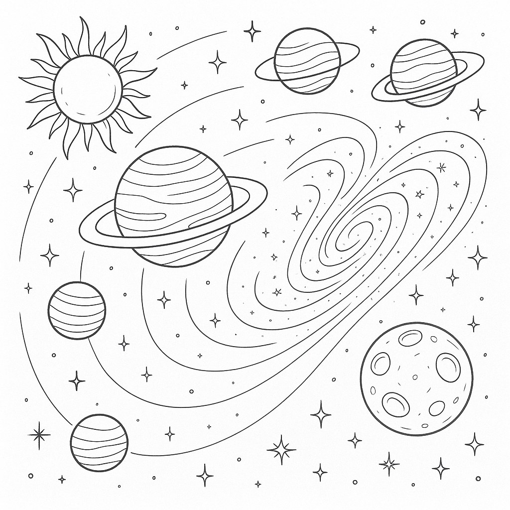 Tranh tô màu hệ mặt trời cho bé sáng tạo vui học 2025