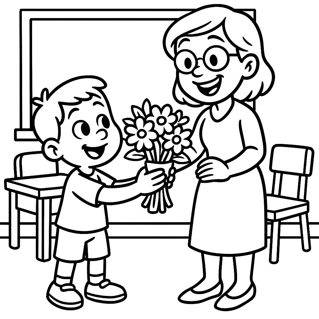 Tranh tô màu bé tặng hoa cô giáo cho bé đẹp nhất 2025