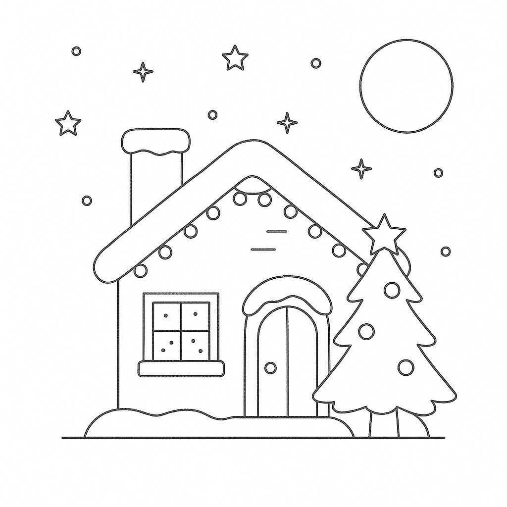 Tranh tô màu ngôi nhà Noel đêm Giáng Sinh