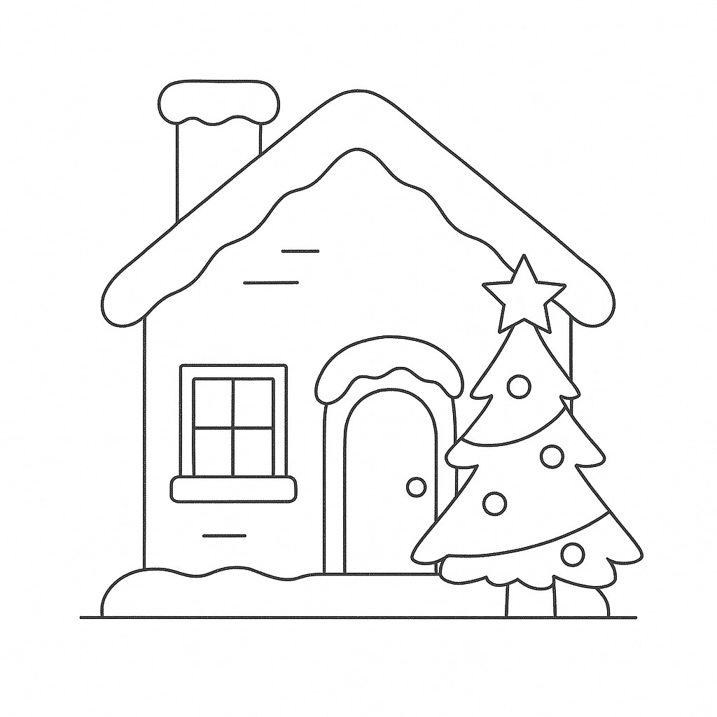 Tranh tô màu ngôi nhà Noel đơn giản