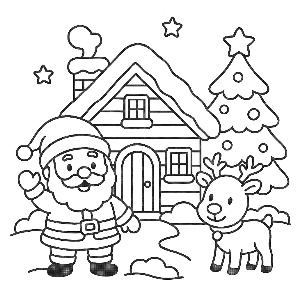 Tranh tô màu ngôi nhà Noel hoạt hình