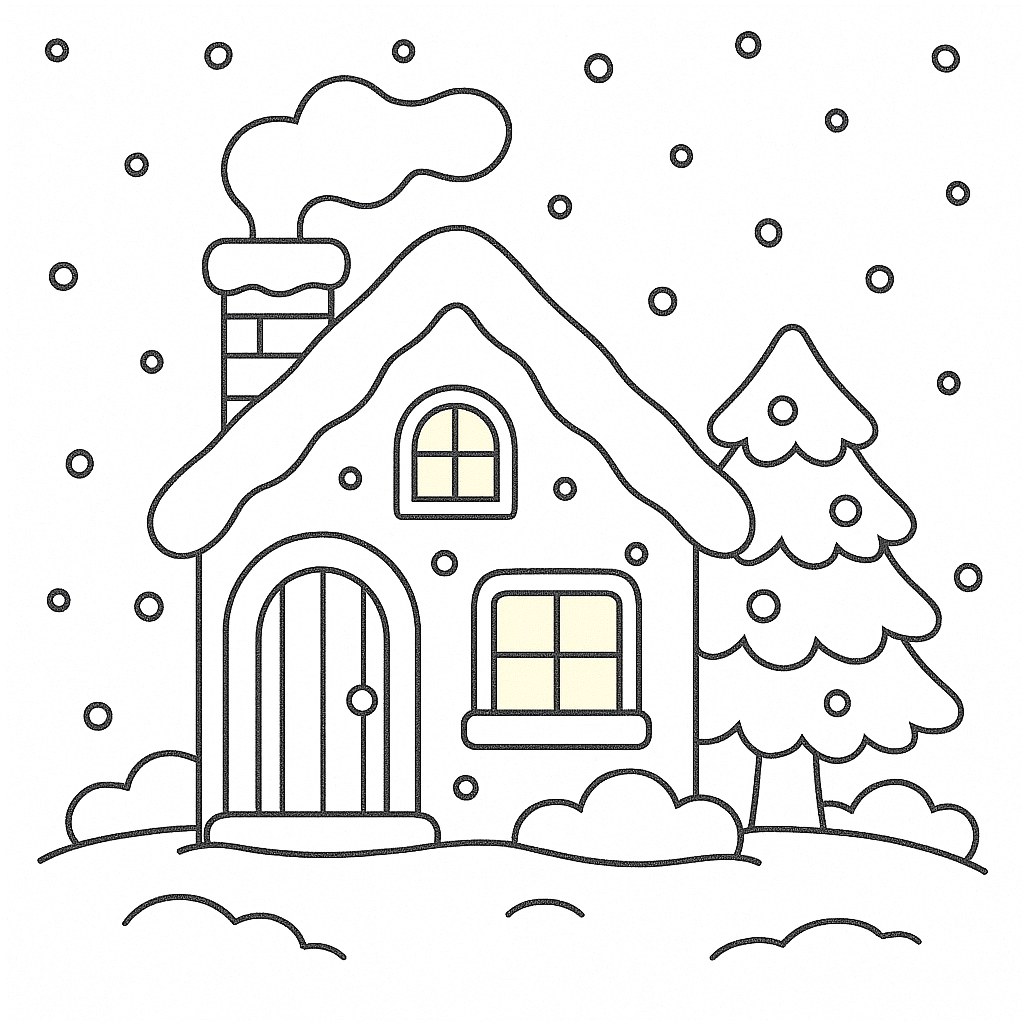 Tranh tô màu ngôi nhà Noel tuyết trắng