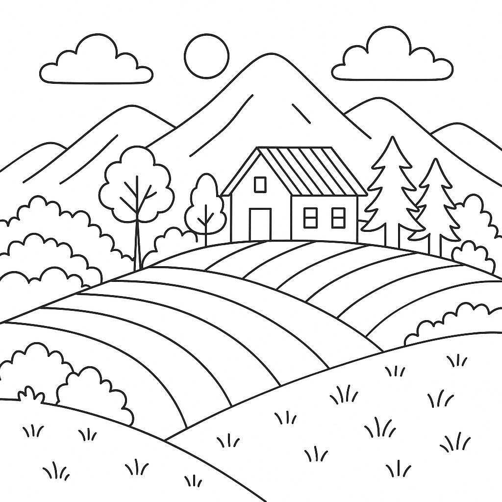 Tranh tô màu nông trại miền núi