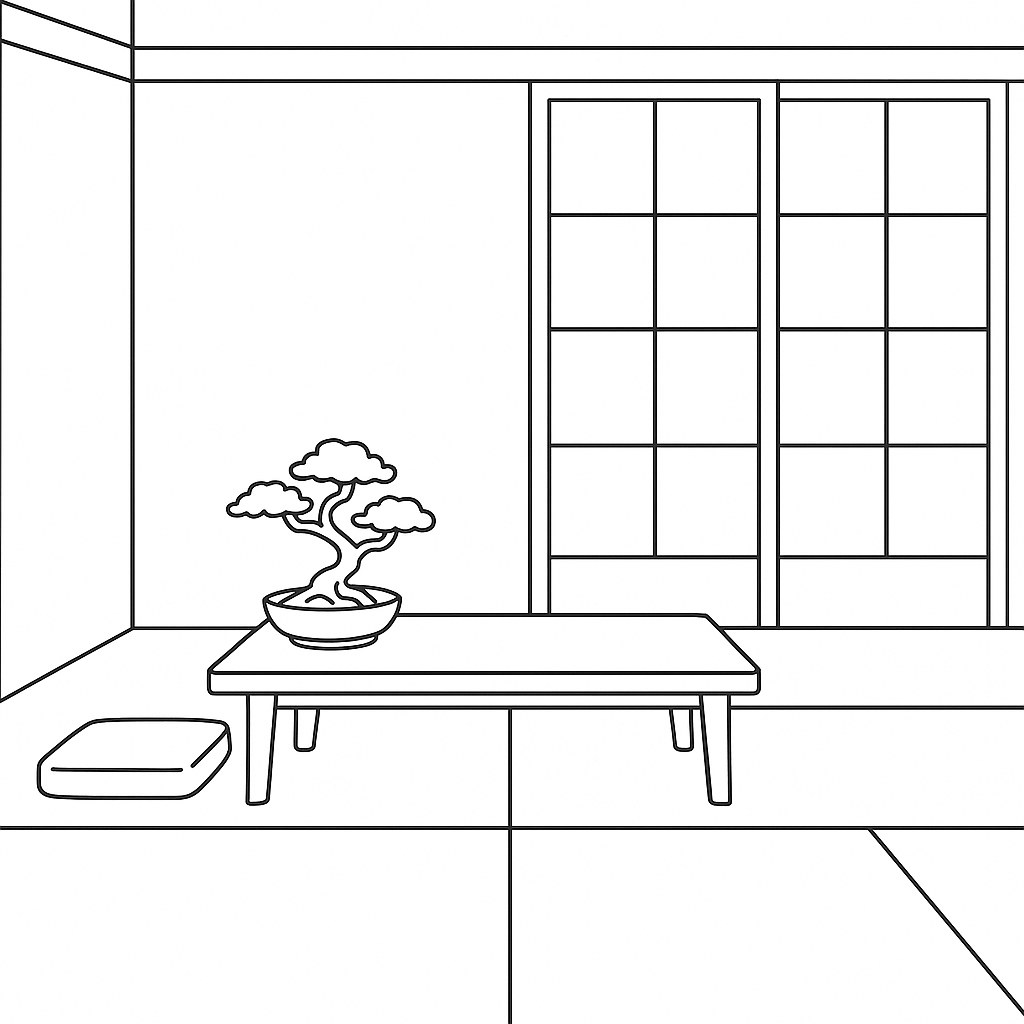 Tranh tô màu phòng khách phong cách Nhật