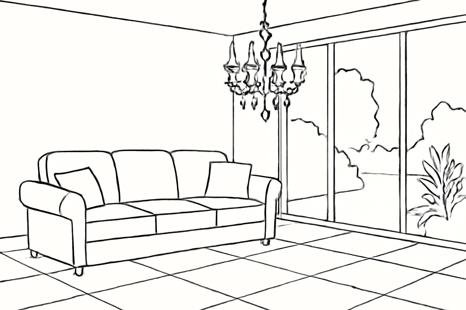 Tranh tô màu phòng khách sang trọng