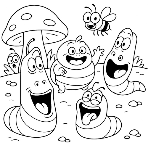 Tranh tô màu sâu Larva cho bé 2025 dễ thương, tải miễn phí