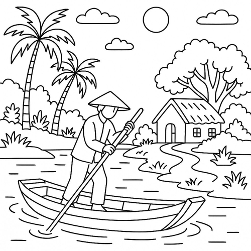 Tranh tô màu người lái đò cho bé đẹp nhất 2025