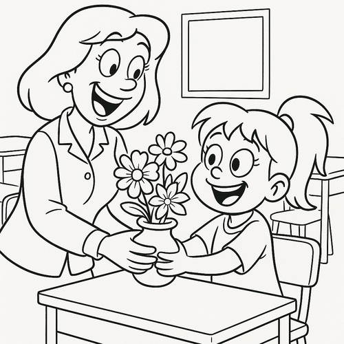 Tranh tô màu bé tặng hoa cô giáo cho bé đẹp nhất 2025