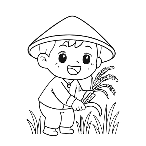 Tranh tô màu bác nông dân gặt lúa cho bé đẹp nhất 2025