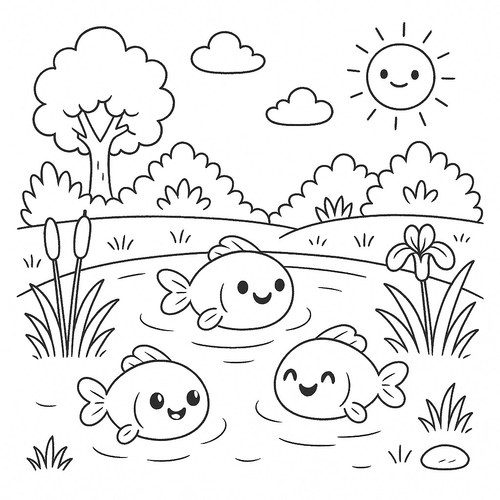 Tranh tô màu ao cá cho bé sáng tạo học vui 2025