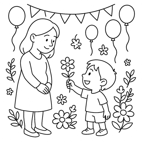 Tranh tô màu bé tặng hoa cô giáo cho bé đẹp nhất 2025