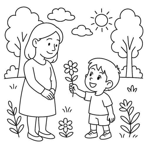 Tranh tô màu bé tặng hoa cô giáo cho bé đẹp nhất 2025