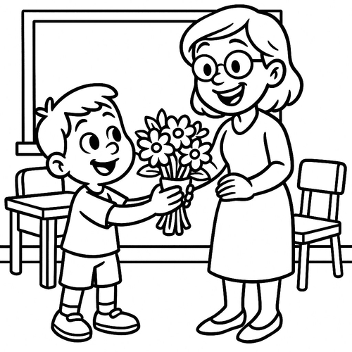 Tranh tô màu bé tặng hoa cô giáo cho bé đẹp nhất 2025
