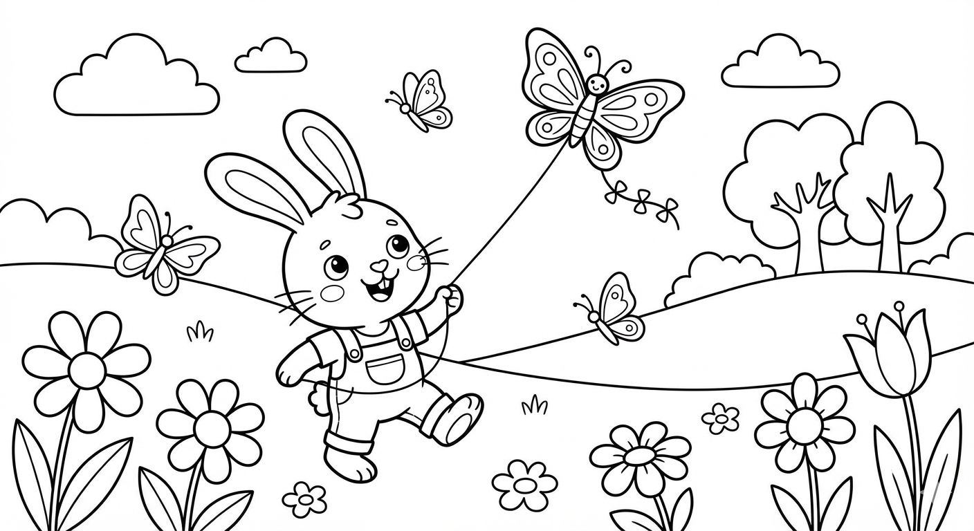 File 24+ Tranh tô màu cho bé 4 5 tuổi sinh động, đơn giản, dễ tô (có file PDF) - Tranh vẽ chú thỏ tung tăng cho bé 4 5 tuổi tô