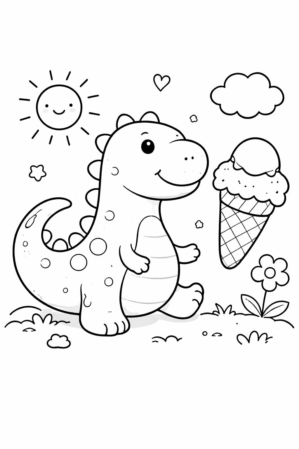 File 24+ Tranh tô màu cho bé 4 5 tuổi sinh động, đơn giản, dễ tô (có file PDF) - Khủng long và kem