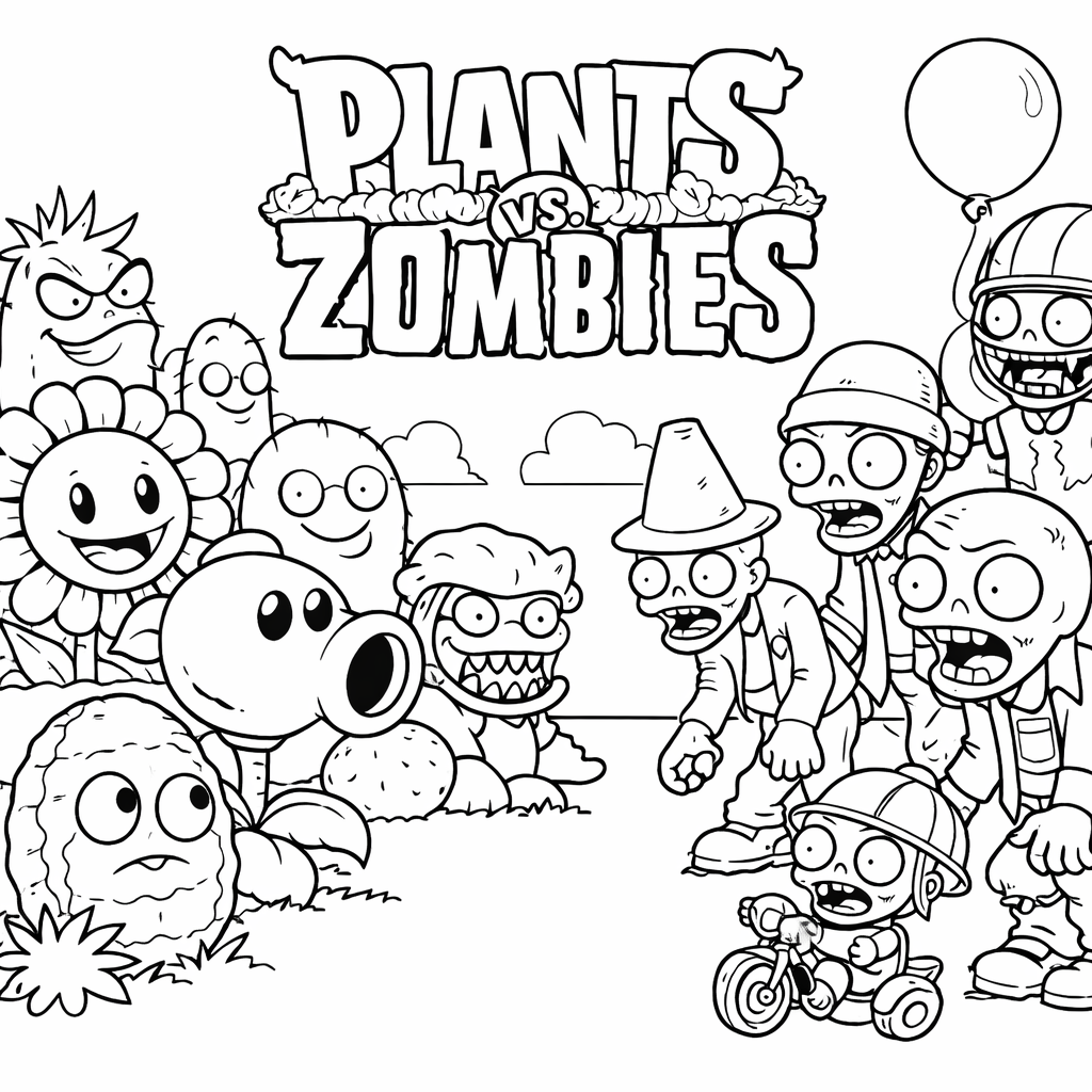 Tranh tô màu Plant vs Zombie cho bé 2026 – Hình tô màu PDF - plant-vs-zombie
