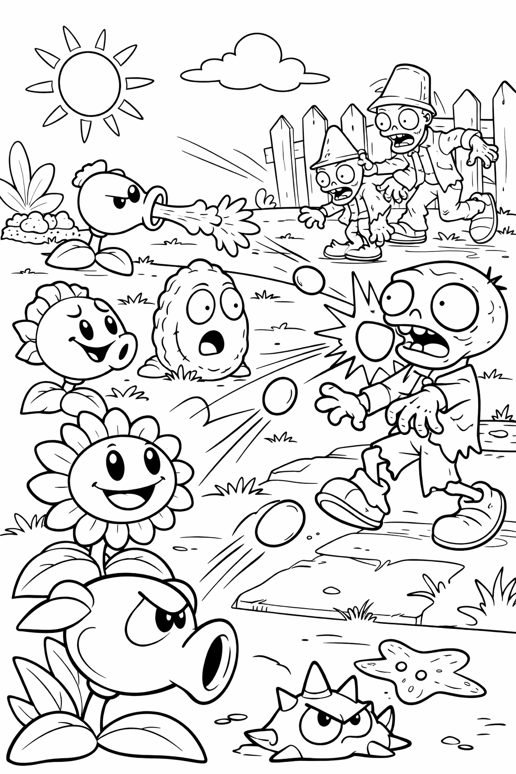 Tranh tô màu Plant vs Zombie cho bé 2026 – Hình tô màu PDF - plant vs zombie vào trận