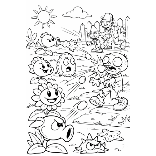 Tranh tô màu Plant vs Zombie cho bé 2026 – Hình tô màu PDF
