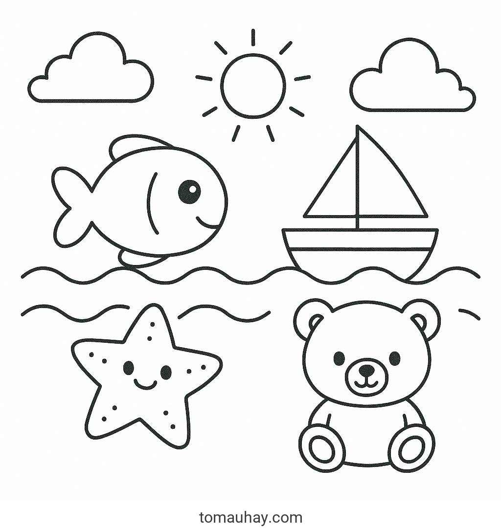 Tranh tô màu cho bé 3 4 tuổi 2026 - Đơn giản - Dễ Tô - Giúp bé phát triển trí tuệ - Cảnh biển vui nhộn