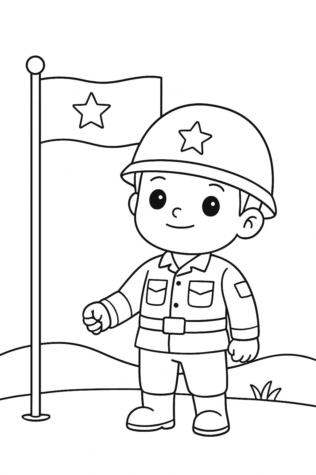 Chú bộ đội với lá cờ